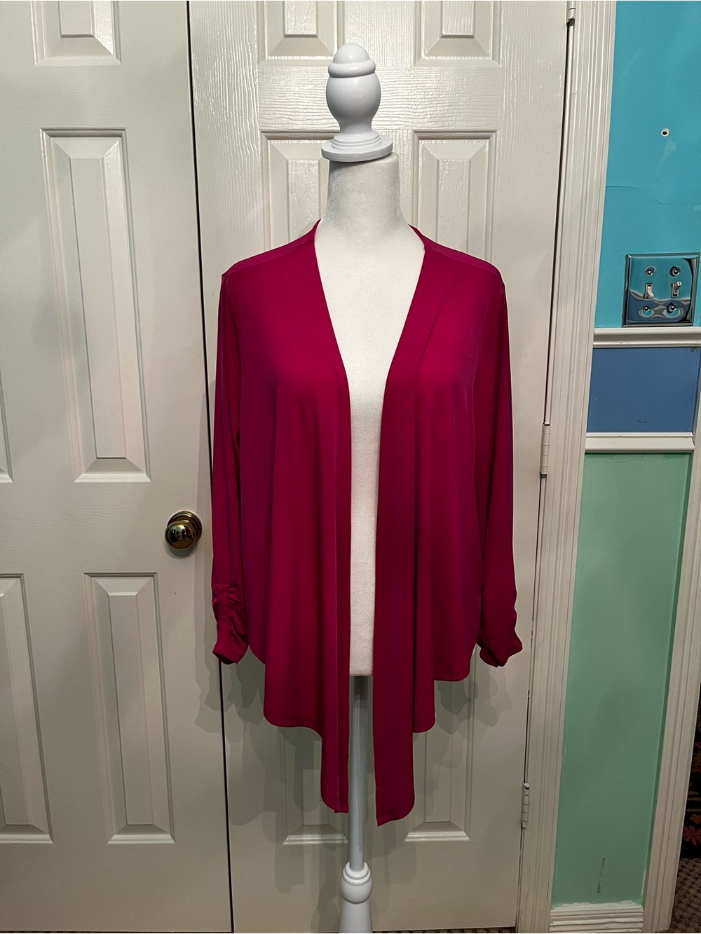 Susan Graver Open-Front Fuchsia/Pink Drapey Cardigan